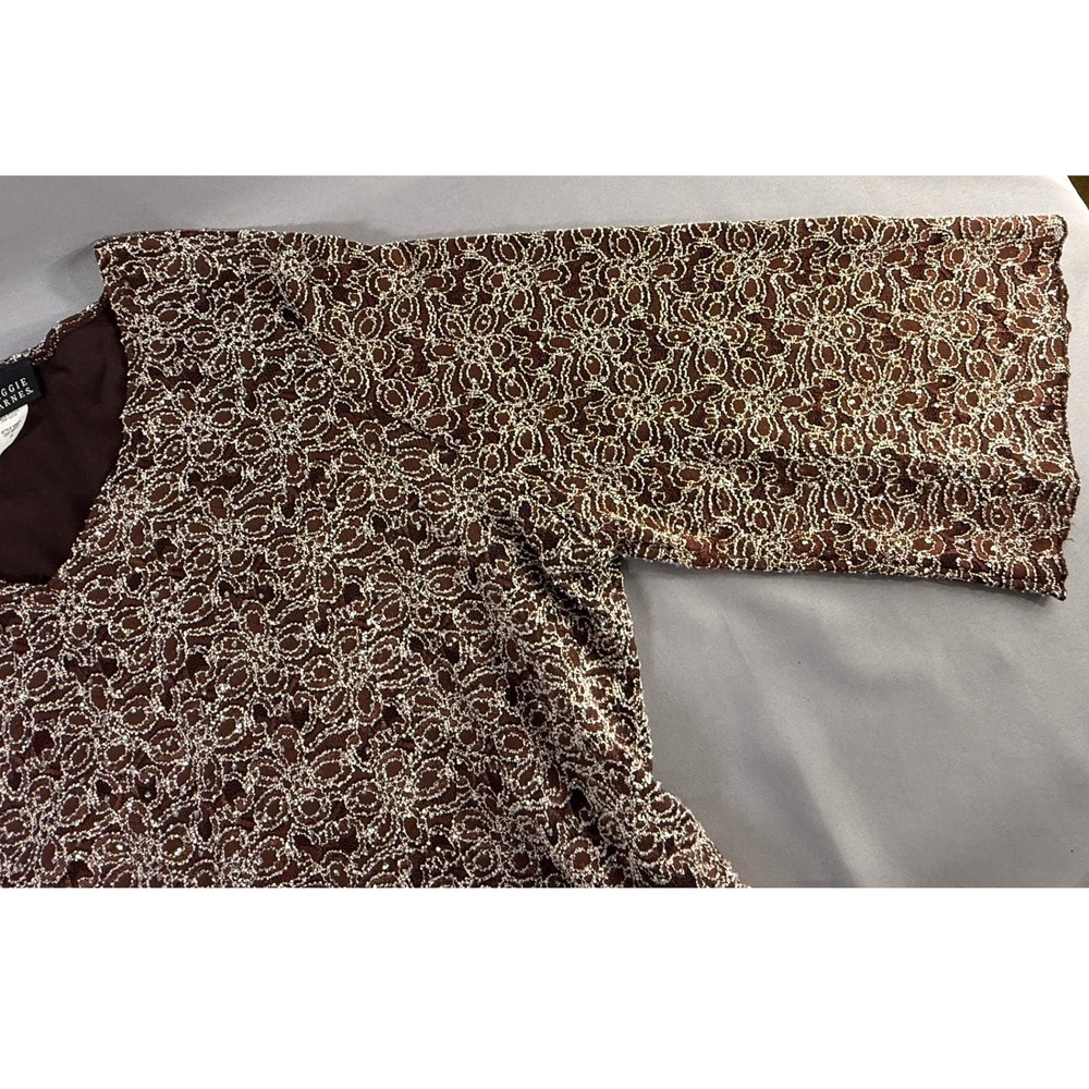 Vintage Maggie Barnes Brown Tunic‎ Top White Micro Beaded  Size 3X Glam Party - Picture 13 of 15